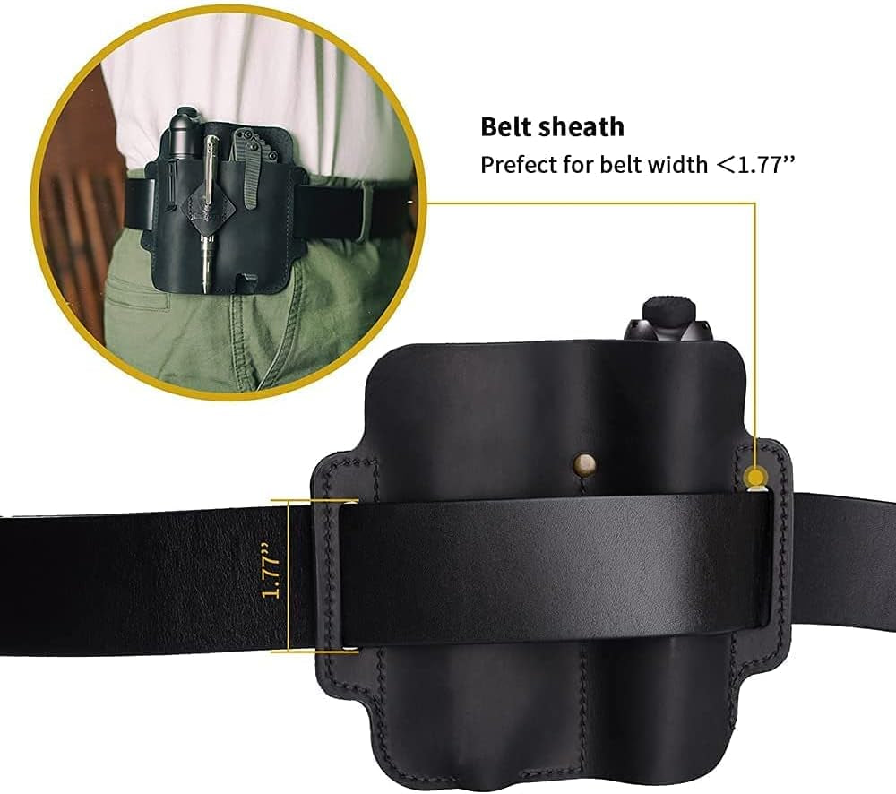 PJ19 Multitool Sheath, EDC Belt Organizer Sheath for Men, Leather Sheath for Men, Leather Flashlight Holster for Belt, Pen Holder for Tactical Pen